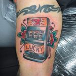 Slot Machine Tattoo by Bram Tattoos #slotmachine #gambling #traditional #BramTattoos #lucky