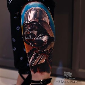 Star Wars tattoo by Silvano Fiato #silvanofiato #movietattoos #darthvader #realism #realistic #hyperrealism #film #StarWars #portrait #villain #color #forcechoke #deathstar #scifi #space #galaxy #tattoooftheday