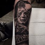 Black and grey clown portrait tattoo by Pete Belson. #blackandgrey #petethethief #PeteBelson #portrait #clown #freakshow