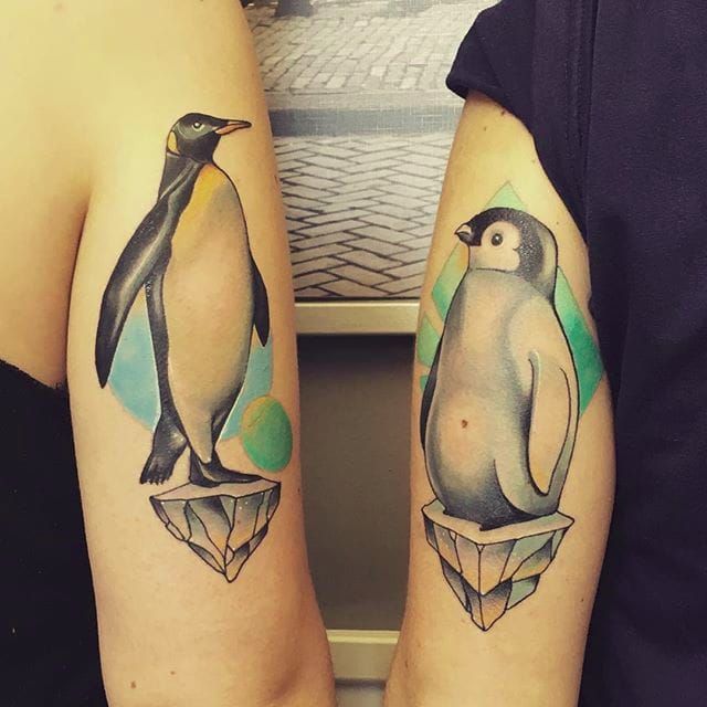 Pink Tattoos  Geometric tattoo Penguin tattoo Pair tattoos