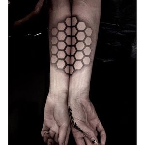 Geometric dotwork tattoo by Jessi Manchester. #JessiManchester #geometric #dotwork #hexagon