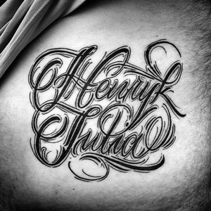 Lettering tattoo by Goorazz. #Goorazz #handstyle #script #lettering #calligraphy #blackwork