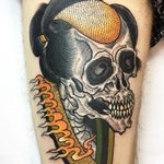 Skull tattoo by Teide #Teide #besttattoos #color #Japanese #newtraditional #mashup #skull #fire #teeth #goldtooth #Samurai #pattern #death #tattoooftheday