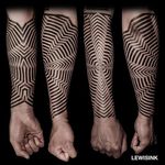 Optical illusion half-sleeve. (via IG - lewisink) #geometric #blackwork #pointillism #dotwork #halfsleeve #lewisink