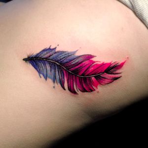 Colorful feather by Jagood #Jgood #JagoodTattoo #watercolor #warsaw #polishartist #feather