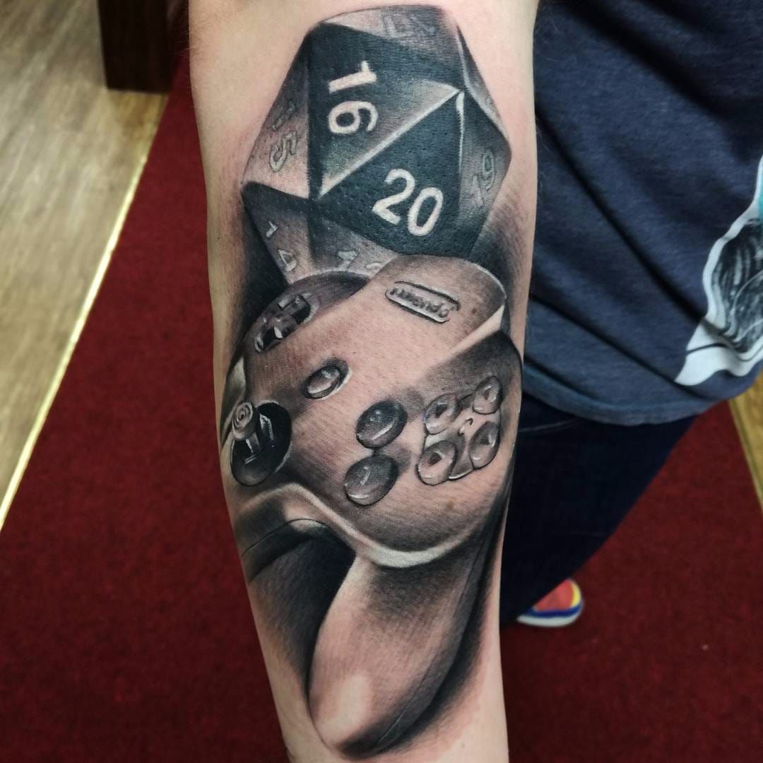 Tattoo uploaded by Filipe Lopes • Playstation tattoo made by Thay Farinna  #tattoodo #TattoodoApp #tattoodoBR #playstation #PS4 #sony #gamer #game  #vicio #joystick #dualshock #RhayFarinna #nerd #geek • Tattoodo
