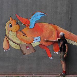 Dragonite Chalk Art by Wylie Caudill #pokemon #pokemonchalkart #pokemonstreetart #chalkart #streetart #chalkartist #streetartist #WylieCaudill