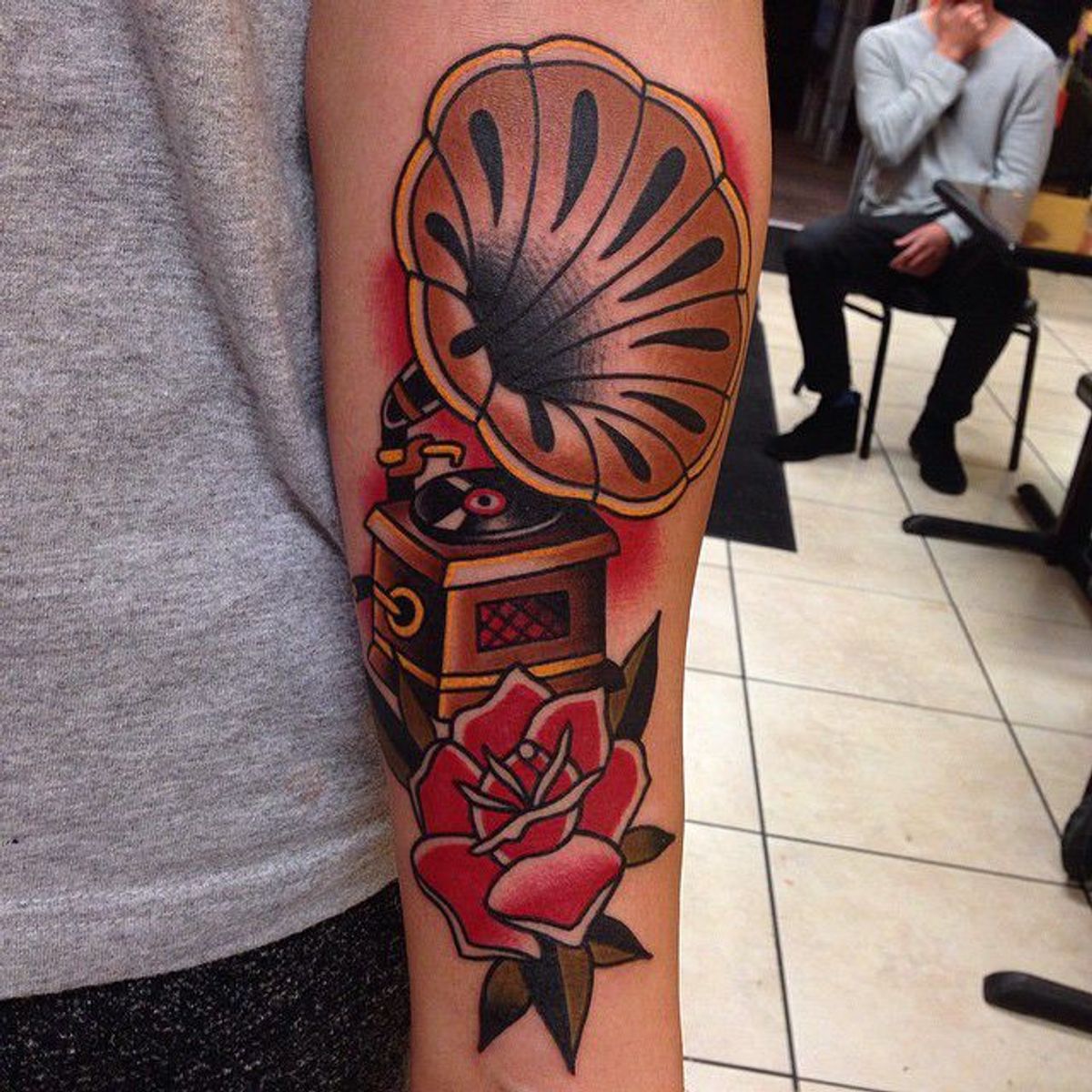 Tattoo uploaded by Tattoodo • Traditional Gramophone Tattoo by Jonathan ...