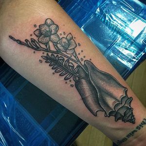 Conch Tattoo by Jessica Lynn Gahring #ConchTattoo #Shells #ShellTattoos #SeashellTattoo #Seashell #JessicaLynnGahring