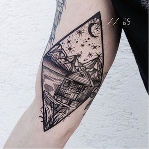 Landscape scene tattoo by Jessica Svartvit #geometric #landscape #JessicaSvartvit