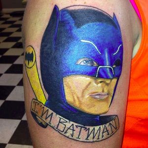 Batman by Ronald L Phillips (via IG -- cherrybomb13_) #RonaldLPhillips #adamwest #batman #batmantattoo