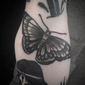 Butterfly Tattoo by Jack Ankersen #Blackwork #TaditionalBlackwork #BlackTattoos #Illustrative #BoldBlackwork #JackAnkersen #butterfly #blackbutterfly #btattooing #blckwrk