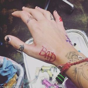 ''Bad'' - Tattooed on Paris Jackson's hand to honour her late father's 7 year anniversary since passing away. #bad #michaeljackson #parisjackson #handtattoos #celebritytattoo #celebrity #tribute