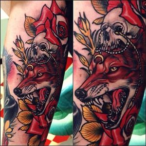 Fox and Skull Tattoo by Brando Chiesa @BrandoChiesa #BrandoChiesa #Italy #Neotraditional #Beast #animaltattoo #Fox #Skull