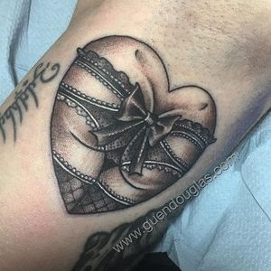 Black and grey bum tattoo by @Guen_Douglas. #GuenDouglas #traditional #butt #bum #sexy #underwear #nsfw #heart #blackandgrey