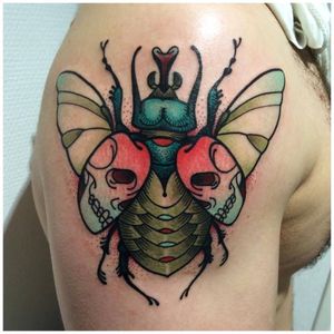 Bug tattoo #RockyZéro #bug #insect #beetle #skull #skull #skullwings