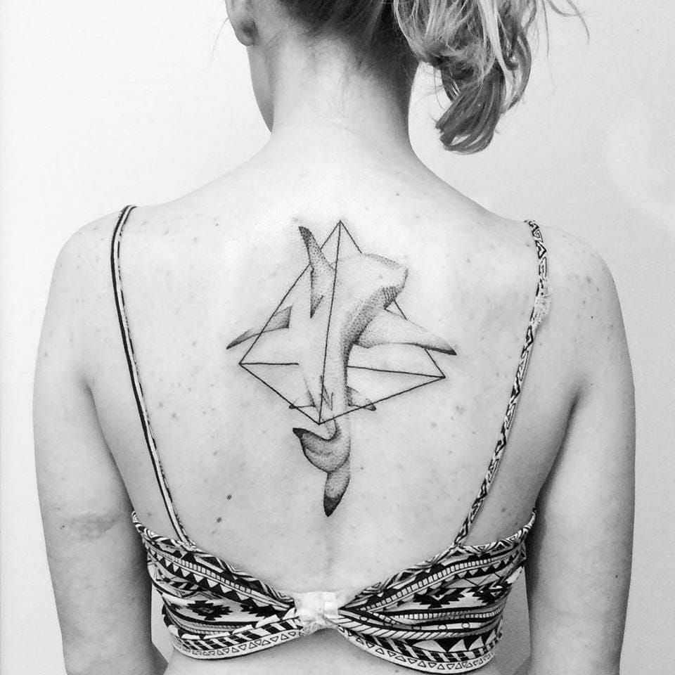 Geometric shark tattoo  Shark tattoos Sleeve tattoos Black and blue  tattoo