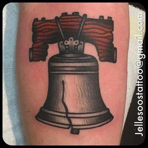 Bold an solid bell tattoo by Jelle Soos. #JelleSoos #SwanseaTattooCo #traditional #bold #bell