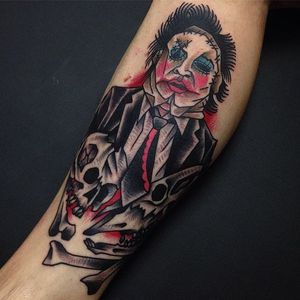 Leatherface Tattoo by Dan Gagné #leatherface #horror #horrorfilm #traditional #traditionalartist #traditionalhorror #DanGagne