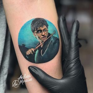 Harry Potter Tattoo by Andrea Morales #AndreaMorales #color #realism #realistic #movietattoo #HarryPotter #wizard #glasses #magicwand #magic #DanielRadcliffe #tattoooftheday