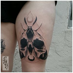 Skull moth tattoo by Edgar Lanz #EdgarLanz #contemporary #blackwork #graphic #surrealistic #mashup #skull #moth