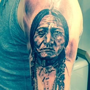 Sitting Bull Tattoo, unknown artist #SittingBull #NativeAmerican #Portrait