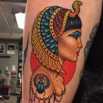 Cleopatra by Megan Massacre #MeganMassacre #color #neotraditional #newtraditional #cleopatra #egyptian #crown #scarab #wings #jewels #snake #cobra #headdress #jewelry #lady #portrait #tattoooftheday