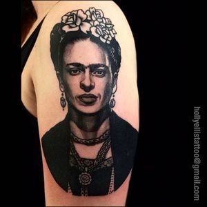 Frida Kahlo Traditional Portrait Tattoo by Holly Ellis @Hollsballs1 #HollyEllis #IdleHandsSF #idlehandstattoo #Traditional #Black #Portrait #Portraittattoo #FridaKahlo