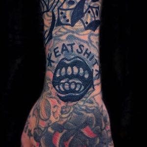 Blast over tattoo by En Tattooer. #blastover #blackwork #mouth