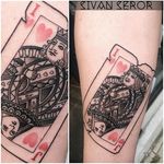 King and Queen Tattoo by Sivan Seror #kingandqueen #kingandqueentattoo #king #queen #playingcard #playingcardtattoo #cardtattoos #SivanSeror