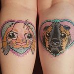 Sparkly hearts with bunny and guinea pig heads. Tattoos by Keely Rutherford. #heart #sparkly #bunny #rabbit #guineapig #traditional #KeelyRutherford #pastel #girly
