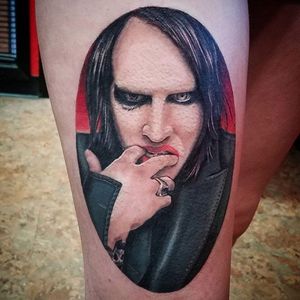 Marilyn Manson tattoo by Bird Rodriguez. #MarilynManson #paleemperor #music #band #goth #alternative #metal #dark #portrait #colorrealism #BirdRodriguez