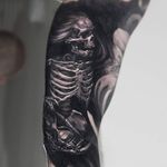 Death. Tattoo by Mads Thill. #blackandgrey #realism #death #skeleton #MadsThill