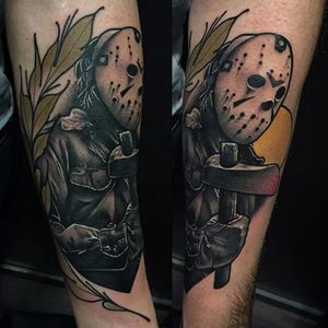 Less realistic, more traditional take on Jason by @didactattoo #DidacGonzalez #horror #jasonvoorhees #fridaythe13th #scary