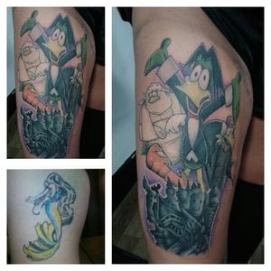 Count Duckula cover-up by Paul Crowther (via IG -- crowthertattoo) #paulcrowther #countduckula #countduckulatattoo