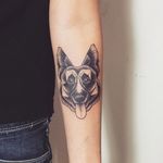 Geometric German Shepherd tattoo with smooth black and grey shading. By @fintattoos. #dog #germanshepherd #geometric #blackandgrey #fintattoos
