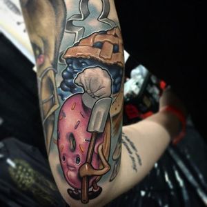 Donut the cook tattoo by Scotty Munster #ScottyMunster #ScottyMunster'screatures #colourtattoo #creatures