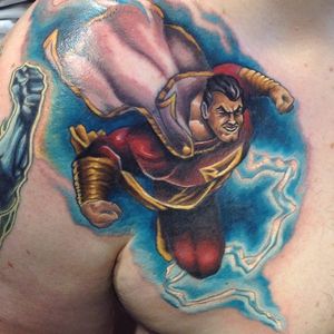 Shazam Tattoo by Mike Bianco #shazam #captainmarvel #dccomics #dc #comicbook #MikeBianco