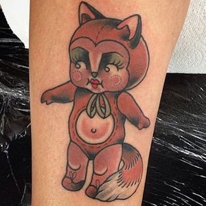 Kewpie tattoo by Jody Dawber. #JodyDawber #tattooartist #uk #england #fox #babydoll #kewpie #doll