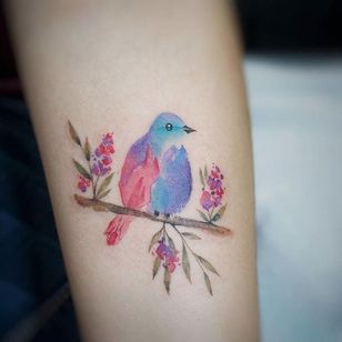Tatuaje de pájaro del tatuador G. NO.  #TatuadorGNO #GNO #GNOtattoo #fineline #pastel #watercolor #bird