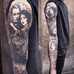 Blackwork tattoo sleeve by Jean-Luc Navette. #JeanLucNavette #blackwork #vintage #gothic #horror #dark #macabre