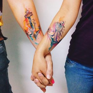 Ancoras do brasileiro Felipe Bernardes #FelipeBernardes #amor #love #coupletattoo #tattoodecasal #matchingtattoo #casal #anchor #ancora #watercolor #aquarela #sketchstyle #estilorascunho #hebreus619 #tatuadoresdobrasil