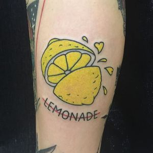 Juicy lemon tattoo, ready to be made into lemonade. By @ed_tattoo_artist. #traditional #lemon #citrus #lemonade #ed_tattoo_artist
