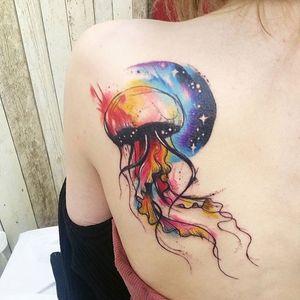 Jellyfish Watercolor Tattoo by Josie Sexton #Watercolor #WatercolorTattoo #WatercolorTattoos #WatercolorArtists #WatercolorDesigns #WatercolorInspiration #JosieSexton