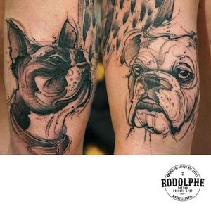 Sketchy bulldog tattoos by Rodolphe. #abstract #sketch #Rodolphe #illustrative #dog #bulldog