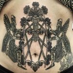 Winged Deities Tattoo by Jonathan Love @Jonald_Juck #JonathanLove #Black #Blackwork #Oddtattoos #Blackworkers #EODTattoo #Denver