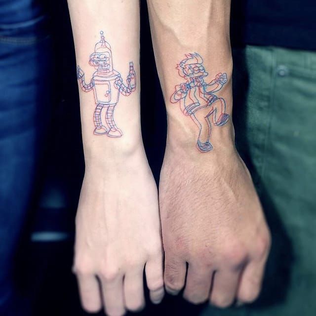Frys Bender Tattoo  Futurama tattoo Stick poke tattoo Sister tattoos