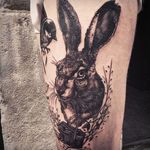 Rabbit tattoo by Jean-Luc Navette. #JeanLucNavette #blackwork #vintage #gothic #dark #rabbit #house