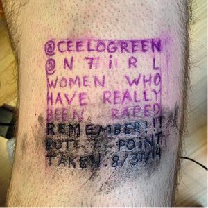 Celo Green tweet tattoo as part of the Twettoo Project by Frankie Ziyanak #TweetooProject #CeeloGreen #tweet #twitter #TheTweetooProject #FrankieZiyanak