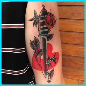 Dagger Heart Tattoo by Leonie New #RedHeart #RedHeartTattoos #RedHeartTattoo #HeartTattoos #ClassicHeartTattoo #TraditionalHeart #TraditionalHeartTattoos #LeonieNew